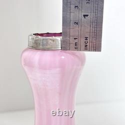 Vintage Sterling Silver Collar Pink Art Glass Vase London Hallmarks 1929 Marbled