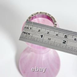 Vintage Sterling Silver Collar Pink Art Glass Vase London Hallmarks 1929 Marbled