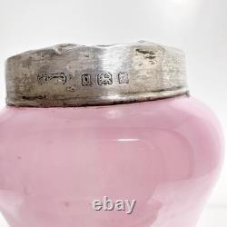Vintage Sterling Silver Collar Pink Art Glass Vase London Hallmarks 1929 Marbled