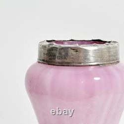 Vintage Sterling Silver Collar Pink Art Glass Vase London Hallmarks 1929 Marbled