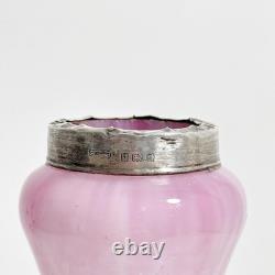 Vintage Sterling Silver Collar Pink Art Glass Vase London Hallmarks 1929 Marbled