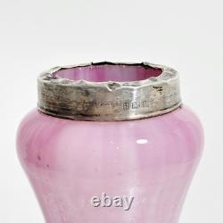 Vintage Sterling Silver Collar Pink Art Glass Vase London Hallmarks 1929 Marbled