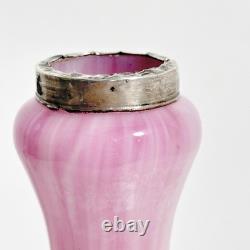 Vintage Sterling Silver Collar Pink Art Glass Vase London Hallmarks 1929 Marbled