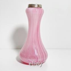 Vintage Sterling Silver Collar Pink Art Glass Vase London Hallmarks 1929 Marbled