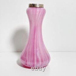 Vintage Sterling Silver Collar Pink Art Glass Vase London Hallmarks 1929 Marbled