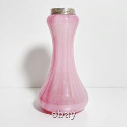 Vintage Sterling Silver Collar Pink Art Glass Vase London Hallmarks 1929 Marbled