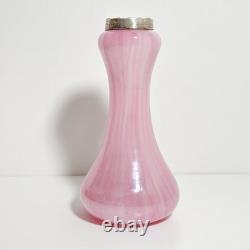 Vintage Sterling Silver Collar Pink Art Glass Vase London Hallmarks 1929 Marbled
