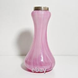 Vintage Sterling Silver Collar Pink Art Glass Vase London Hallmarks 1929 Marbled
