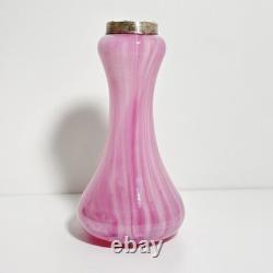 Vintage Sterling Silver Collar Pink Art Glass Vase London Hallmarks 1929 Marbled