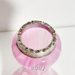 Vintage Sterling Silver Collar Pink Art Glass Vase London Hallmarks 1929 Marbled