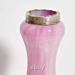 Vintage Sterling Silver Collar Pink Art Glass Vase London Hallmarks 1929 Marbled