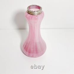 Vintage Sterling Silver Collar Pink Art Glass Vase London Hallmarks 1929 Marbled
