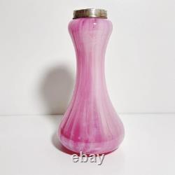 Vintage Sterling Silver Collar Pink Art Glass Vase London Hallmarks 1929 Marbled