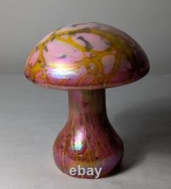Vintage Stuart Abelman Art Glass Pink Iridescent Mushroom Paperweight 4.5 Tall