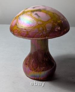 Vintage Stuart Abelman Art Glass Pink Iridescent Mushroom Paperweight 4.5 Tall