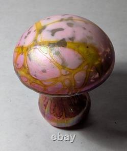 Vintage Stuart Abelman Art Glass Pink Iridescent Mushroom Paperweight 4.5 Tall