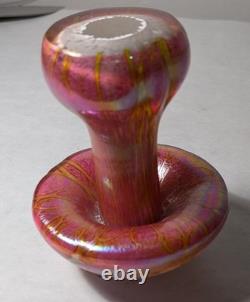 Vintage Stuart Abelman Art Glass Pink Iridescent Mushroom Paperweight 4.5 Tall