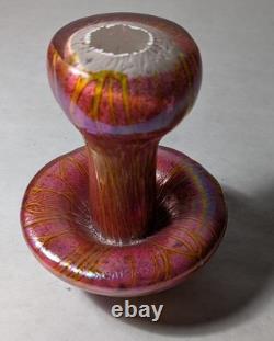 Vintage Stuart Abelman Art Glass Pink Iridescent Mushroom Paperweight 4.5 Tall