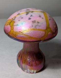 Vintage Stuart Abelman Art Glass Pink Iridescent Mushroom Paperweight 4.5 Tall