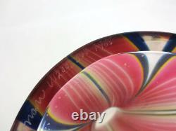 Vintage Stuart Abelman Ruffled Art Glass Vase Signed Pink Puled Feather
