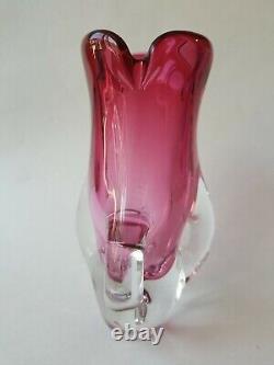 Vintage Studio Hand Blown Cranberry/Pink Art Glass Vase Czech Republic
