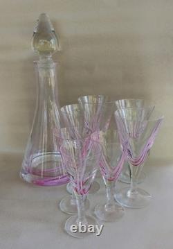 Vintage Stunning Caithness Pink'Charisma' Decanter 4x Wine 3xSherry Glasses
