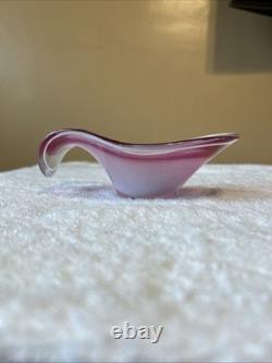 Vintage Swedish Flygsfors Coquille Art Glass Bowl Pink And White Signed 1958