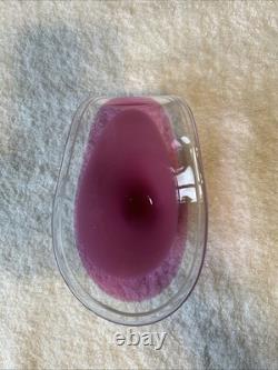 Vintage Swedish Flygsfors Coquille Art Glass Bowl Pink And White Signed 1958
