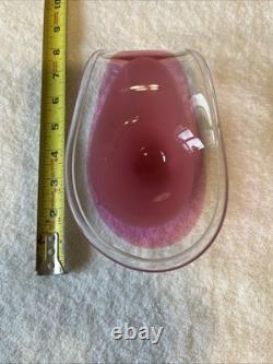 Vintage Swedish Flygsfors Coquille Art Glass Bowl Pink And White Signed 1958