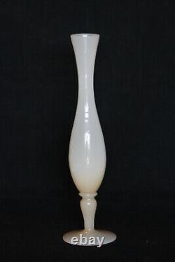 Vintage Tall Italian Pink Opaline Stem Vase Italy 28cm 11in MCM Pedestal Glass