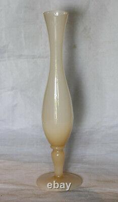 Vintage Tall Italian Pink Opaline Stem Vase Italy 28cm 11in MCM Pedestal Glass