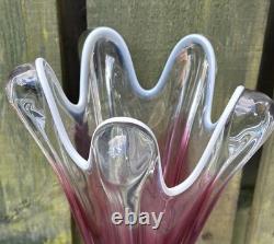 Vintage Tall Josef Hospodka Chribska Pink And Green Glass Heavy Vase 1960s