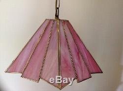 Vintage Tiffany Style Ceiling Pendant Light Fitting Pink Stained Glass Art Deco