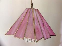 Vintage Tiffany Style Ceiling Pendant Light Fitting Pink Stained Glass Art Deco