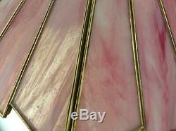 Vintage Tiffany Style Ceiling Pendant Light Fitting Pink Stained Glass Art Deco