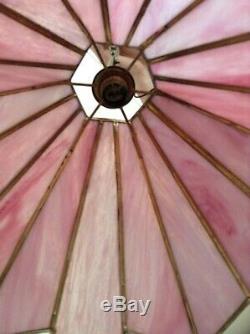 Vintage Tiffany Style Ceiling Pendant Light Fitting Pink Stained Glass Art Deco