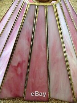 Vintage Tiffany Style Ceiling Pendant Light Fitting Pink Stained Glass Art Deco