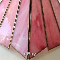 Vintage Tiffany Style Ceiling Pendant Light Fitting Pink Stained Glass Art Deco
