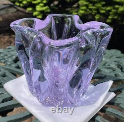 Vintage Tiffin Mid Century Art Glass Twilight Alexandrite Pink 10 RIB 5 Vase