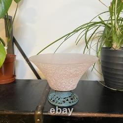 Vintage Torslow Denmark Pink Frosted Glass Vase Bowl Art Deco Style Metal Base