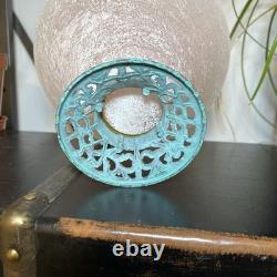 Vintage Torslow Denmark Pink Frosted Glass Vase Bowl Art Deco Style Metal Base