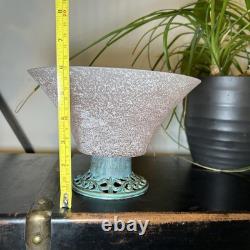 Vintage Torslow Denmark Pink Frosted Glass Vase Bowl Art Deco Style Metal Base