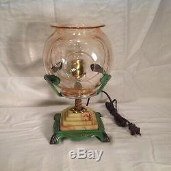 Vintage Unusual Pink Depression Glass Fish Bowl Holder Light Art Deco Lamp