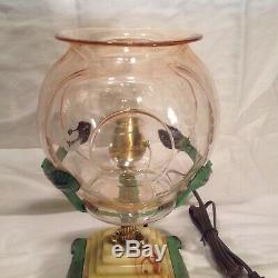 Vintage Unusual Pink Depression Glass Fish Bowl Holder Light Art Deco Lamp