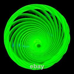 Vintage Uranium Glass Vase Twisted Art Glass Spiral Pattern With Pink Feet