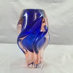 Vintage Vase Josef Hospodka for Chribska Twist Art Glass Cobalt Blue and Pink