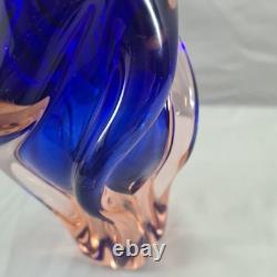 Vintage Vase Josef Hospodka for Chribska Twist Art Glass Cobalt Blue and Pink