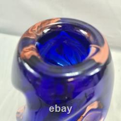 Vintage Vase Josef Hospodka for Chribska Twist Art Glass Cobalt Blue and Pink