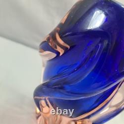Vintage Vase Josef Hospodka for Chribska Twist Art Glass Cobalt Blue and Pink