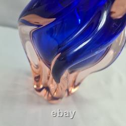 Vintage Vase Josef Hospodka for Chribska Twist Art Glass Cobalt Blue and Pink
